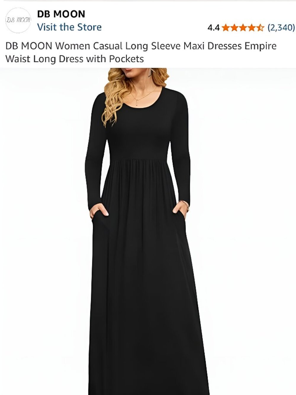 Women's Black Long Sleeve Maxi Dress with Pockets - D
